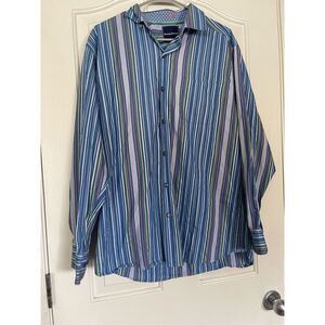 Tommy Bahama Men's Multi Color Stripe Collared Long Sleeves Dress Shirt Medium